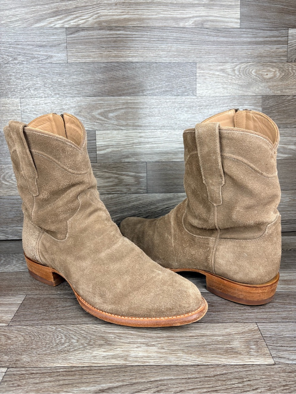 TECOVAS The Dean Western Cowboy Boots Tan Brown Suede Zip Sz 12 EE Wide